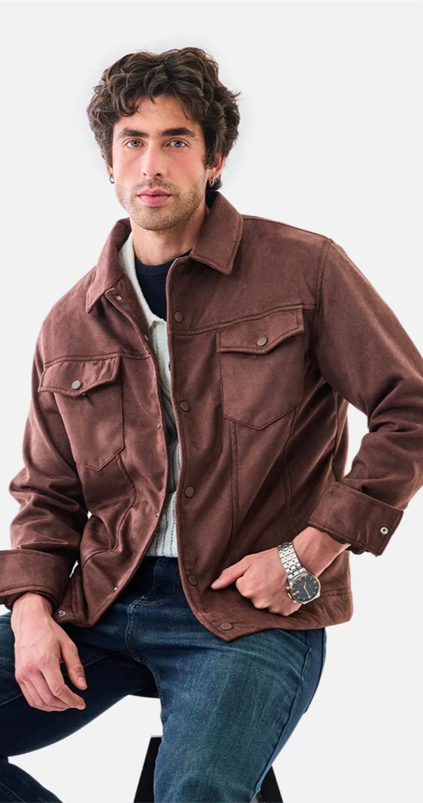 Snap Button Suede Stretch Jacket ( Snitch )