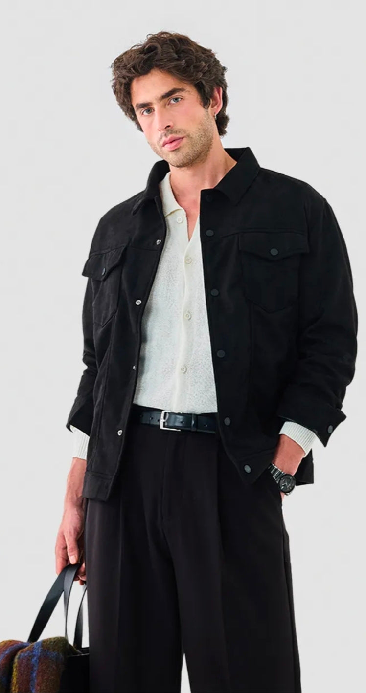 Snap Button Suede Stretch Jacket ( Snitch )