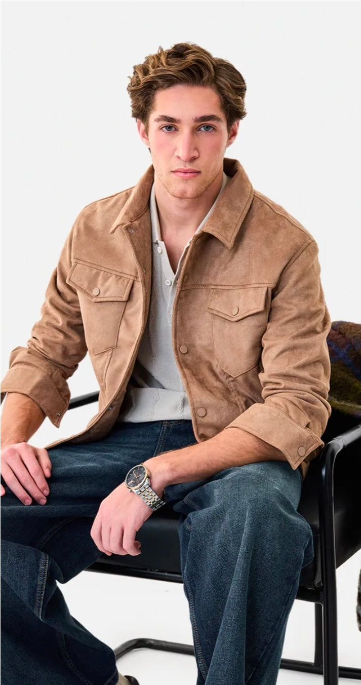 Snap Button Suede Stretch Jacket ( Snitch )