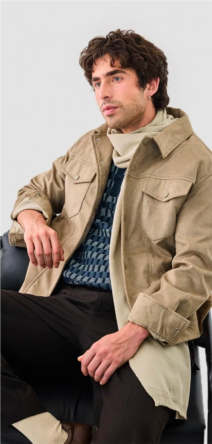 Snap Button Suede Stretch Jacket ( Snitch )