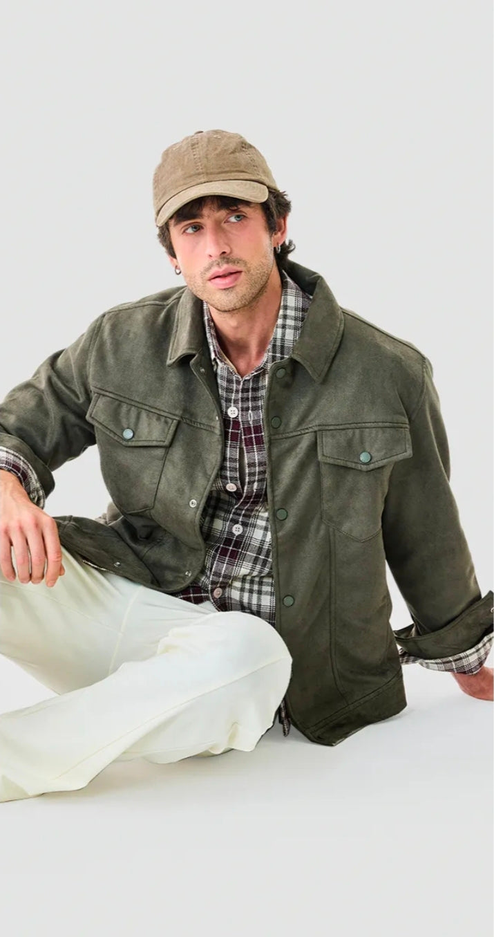 Snap Button Suede Stretch Jacket ( Snitch )