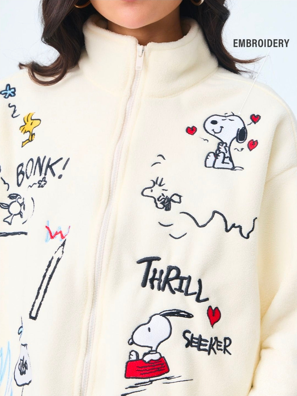 A oversize fit Jacket | Peanuts: Thrill Seeker Women Jackets | PREMIUM HEAVY POLAR FLEECE (The Souled Store)