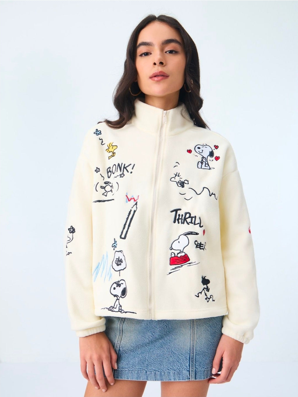 A oversize fit Jacket | Peanuts: Thrill Seeker Women Jackets | PREMIUM HEAVY POLAR FLEECE (The Souled Store)