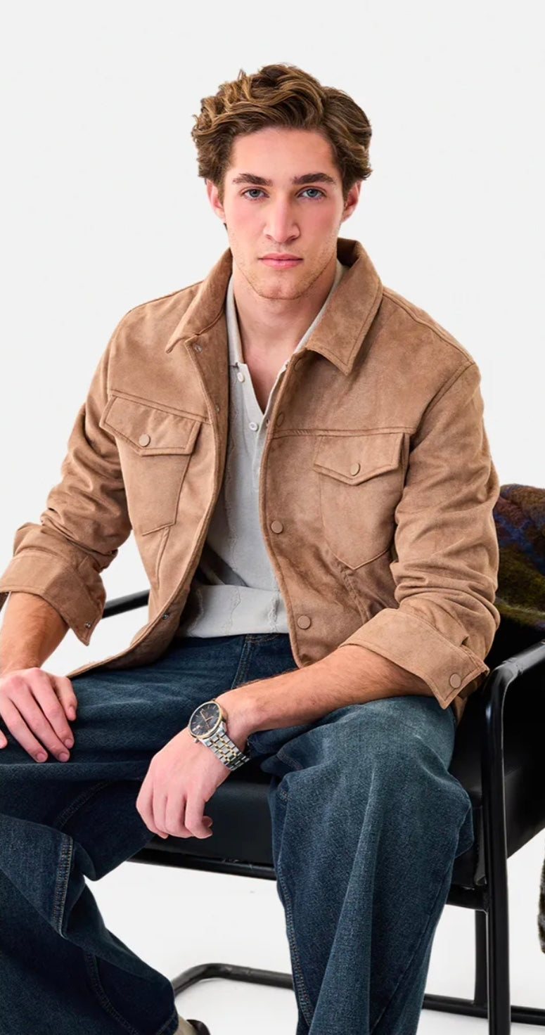 Snap Button Suede Stretch Jacket ( Snitch )