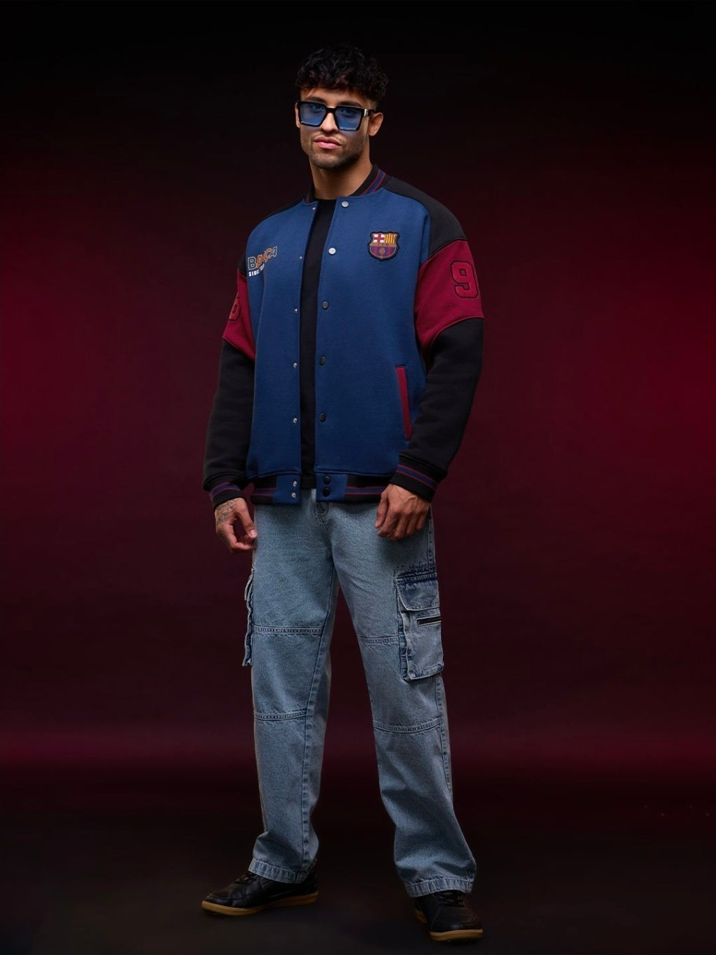 A OVERSIZED FIT Varsity Jackets | FC Barcelona: Barca MENS Varsity Jackets | PREMIUM HEAVY FLEECE (The Souled Store)