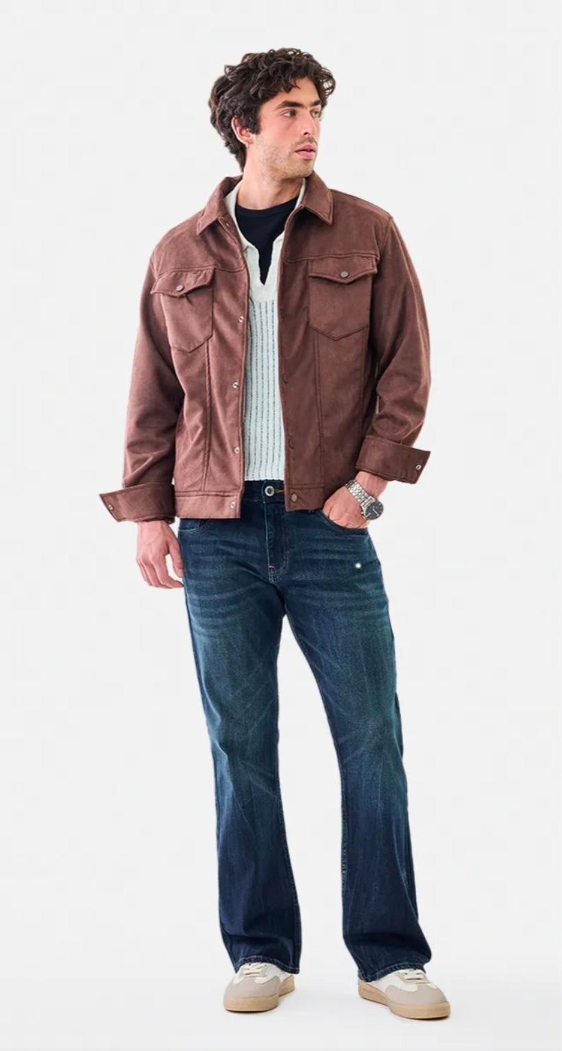 Snap Button Suede Stretch Jacket ( Snitch )